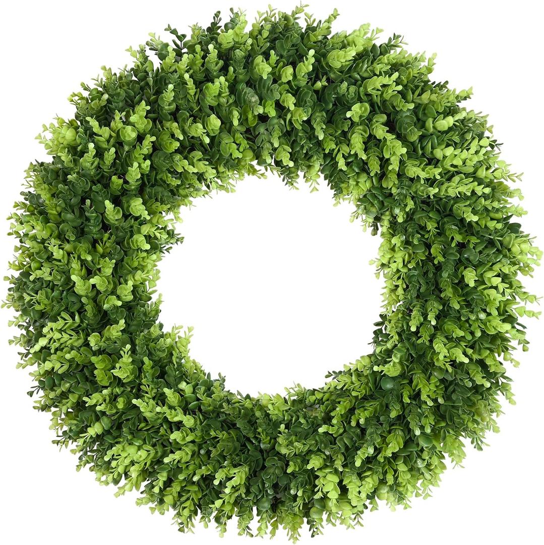 DDHS 32 inch Boxwood Wreath, Artificial Large Summer Wreaths for Front Door with Yellow Cloth can DIY Shaped, Spring or Summer Wreaths for Hanging in the Shop, Farmhouse, Roof Green Wreath Decoration
