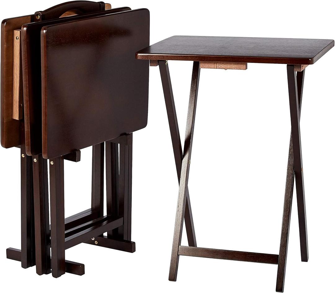 Amazon Basics Portable Foldable TV Tray Table with Storage Rack, Space-Saving Design, Sturdy Wood, 14.6"L x 19"W x 26"H, Espresso, 4-Pack