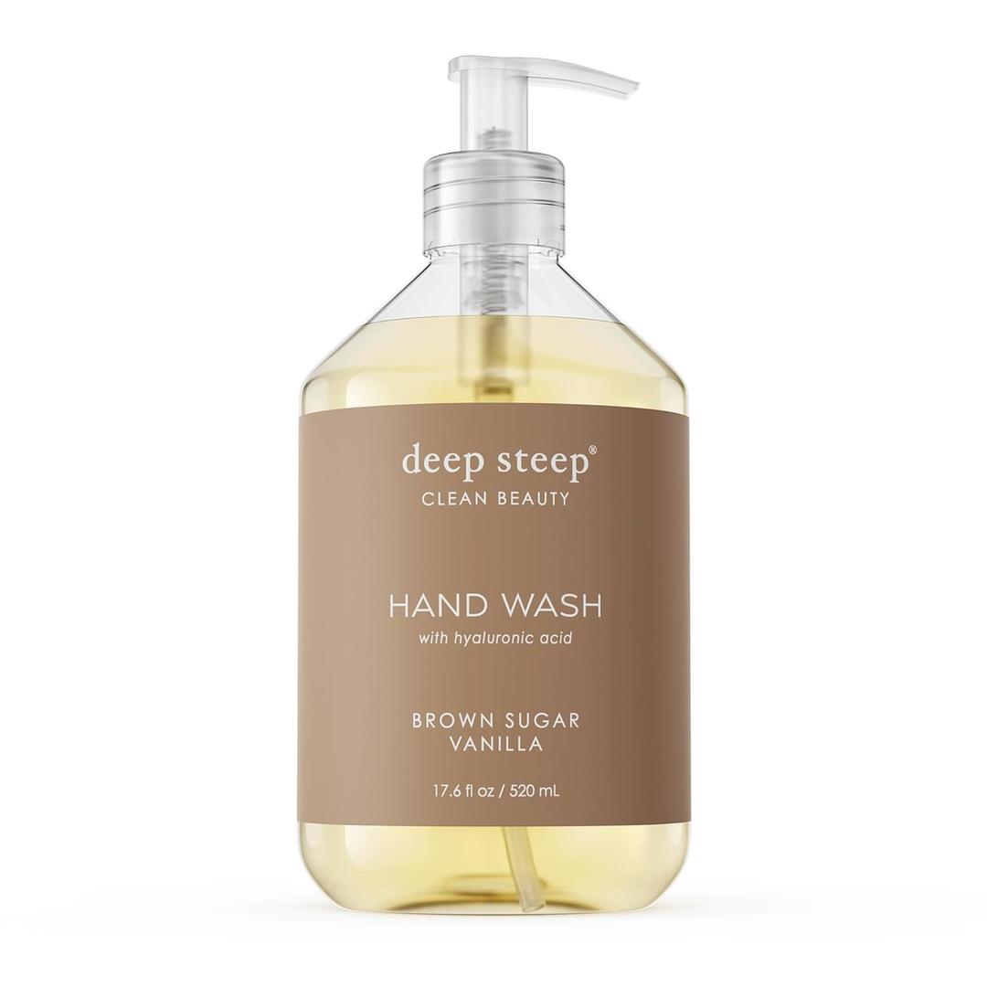 Deep Steep Liquid Hand Wash, Brown Sugar Vanilla, 17.6 oz  Moisturizing Cleanser with Olive Oil, Aloe Vera, Glycerin & Hyaluronic Acid  Vegan, Clean Beauty, Soft & Nourished Hands