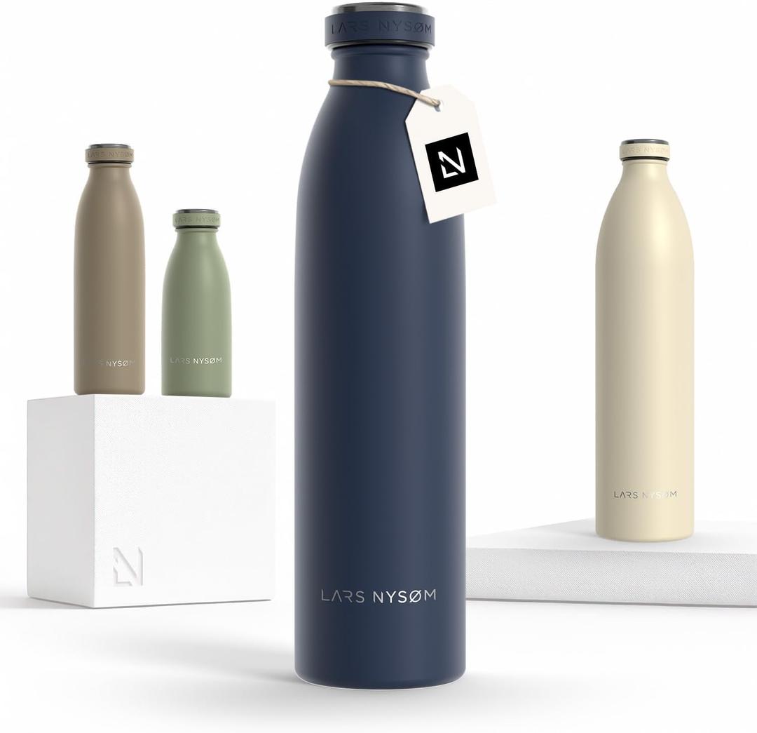 LARS NYSM Stainless Steel Insulated Water Bottle 12oz 17oz 25oz 34oz 51oz | Insulated Thermo Flask for Hot and Cold Beverages | Leakproof Drinking Bottle (Midnight Blue, 25.4oz)