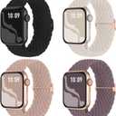 Braided Stretchy Solo Loop Compatible for Apple Watch Band 38mm 40mm 41mm 42mm 44mm 45mm 46mm 49mm for Women Men, Nylon Elastic Straps Wristbands for iWatch Series 10 9 8 7 6 SE 5 4 3 2 Ultra Ultra 2 (Black/Starlight/Nude Pink/Smoke Violet)