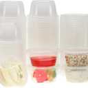 Freshware Plastic Portion Cups with Lids [2 Ounce, 400 Set] Disposable Plastic Cups for Meal Prep, Salad Dressing, Jellos Shot Cups, Souffle Cups, Condiment and Dipping Sauce Cups