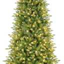 Puleo International 7.5ft Pre-Lit Slim Fraser Christmas Tree with 500 Clear Lights, 1453 Realistic Dense Branch Tips, Easy Setup Artificial Trees with Sturdy Metal Stand
