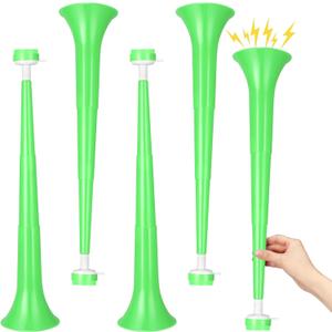 4 Pcs Stadium Horn 21 Inch Vuvuzela Plastic Collapsible Cheering Trumpets for Sporting Events Football Carnival St Patricks Day Party Supplies, Green