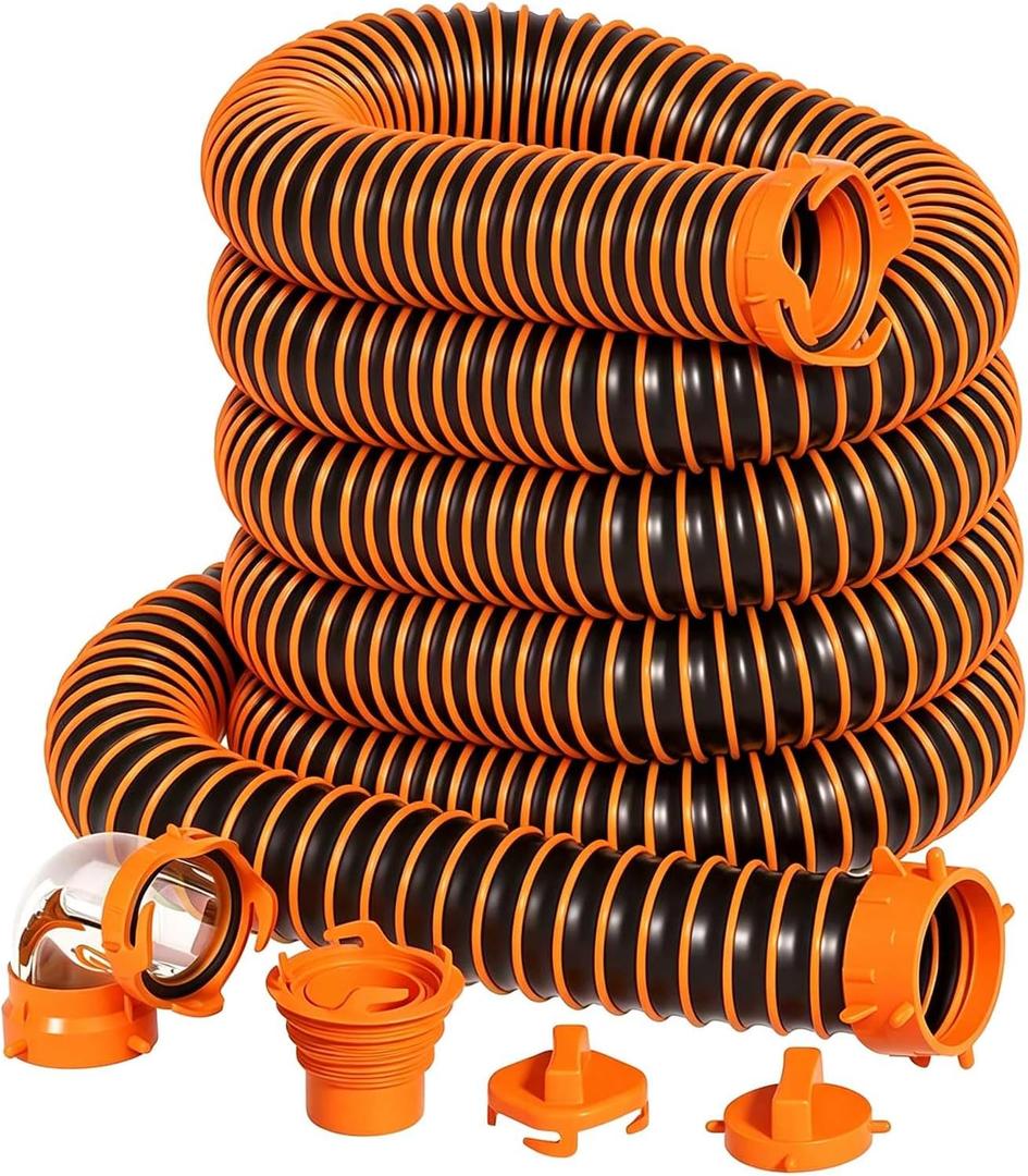 40 FT Extra Long Camper RV Sewer Hose Kit with 6-in-1 Clear Elbow Adapter