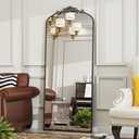 SMIROR Black Vintage Arched Full Length Mirror 78x32, Baroque Ornate Body Floor Mirror for Dressing, Shatter-Proof and Anti-Rust