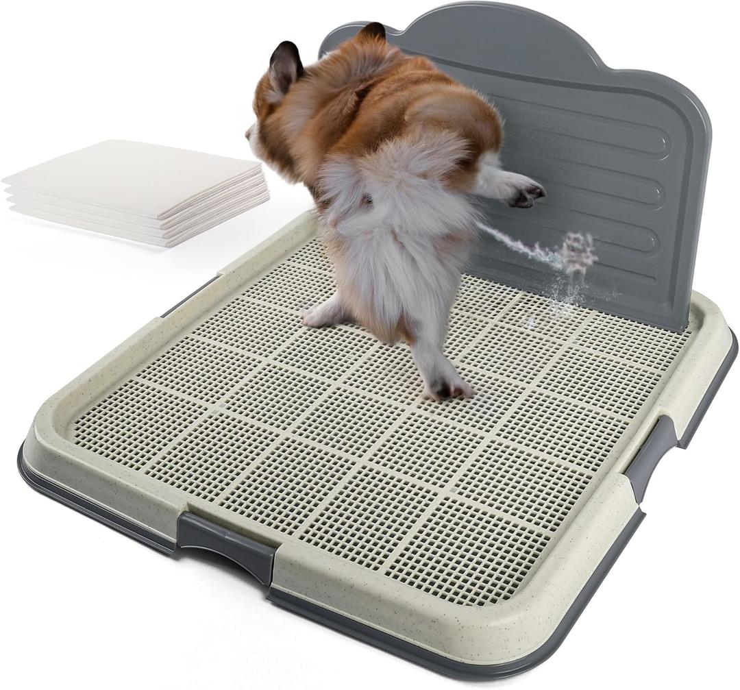 PAWISE Male Dog Pee Pad Holder with High Wall, 23.5"x23.5" Indoor Potty Tray for Medium/Large Dogs, Reusable Large Training Pad Holder with Splash Guard, Includes 4 Pee Pads, Anti-Slip & Easy to Clean