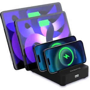 4-Port Charging Station for Multiple Devices, USB Charger Stations Multi-Device Organizer Charging Dock, Compatible with Cell Phones, iPads, Kindle Tablets, and Other Electronics (Black)