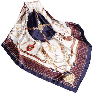 Wander Agio Silk Feeling Head Scarf Womens Fashion Printing Scarves Pattern Square Satin Face Headscarf (Brown, S)