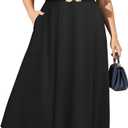 Pinup Fashion Women Plus Size Dresses for Wedding Guest - Cocktail Semi Formal A-Line Midi Dress with Pockets (Black, 18W)