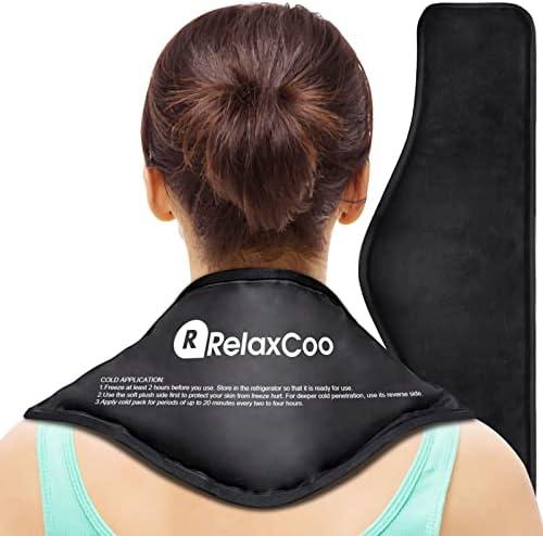 Neck Ice Pack Wrap, RelaxCoo Reusable Gel Ice Pack for Neck Shoulders, Cold Compress Therapy for Pain Relief, Injuries, Swelling, Bruises, Sprains, Inflammation and Cervical Surgery Recovery