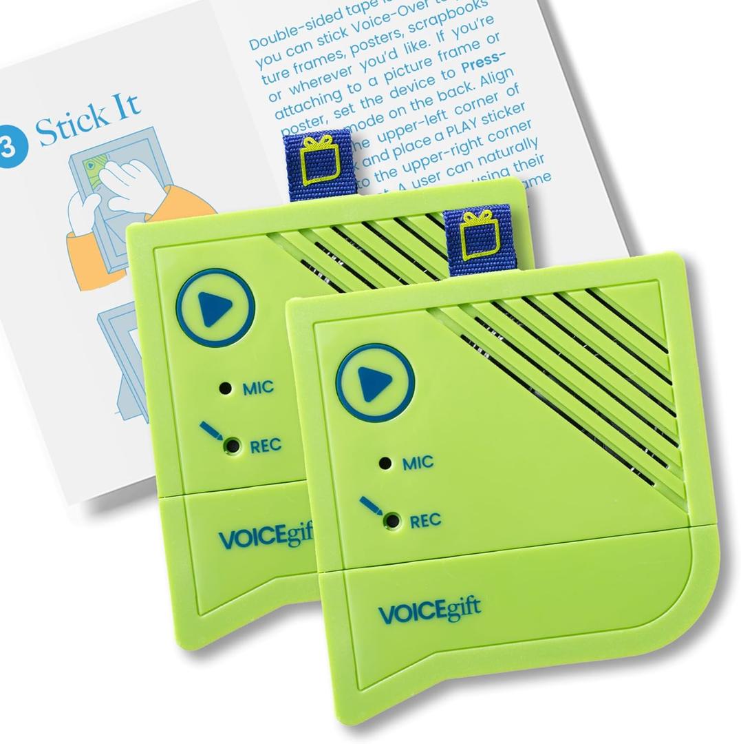 VOICEGIFT Voice-Over  Voice Recorder with Playback, Audio & Digital Recorder for Picture Frame, Portable Record Player & Customizable Sound Gifting & Crafting, Green, 2 pack