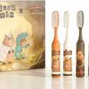 Capybara Kids Toothbrush 4-Pack Gift Set, Ages 5-18, Cute Animal Themed Extra-Long Bristles for Back Teeth, Soft & Fun Brushing