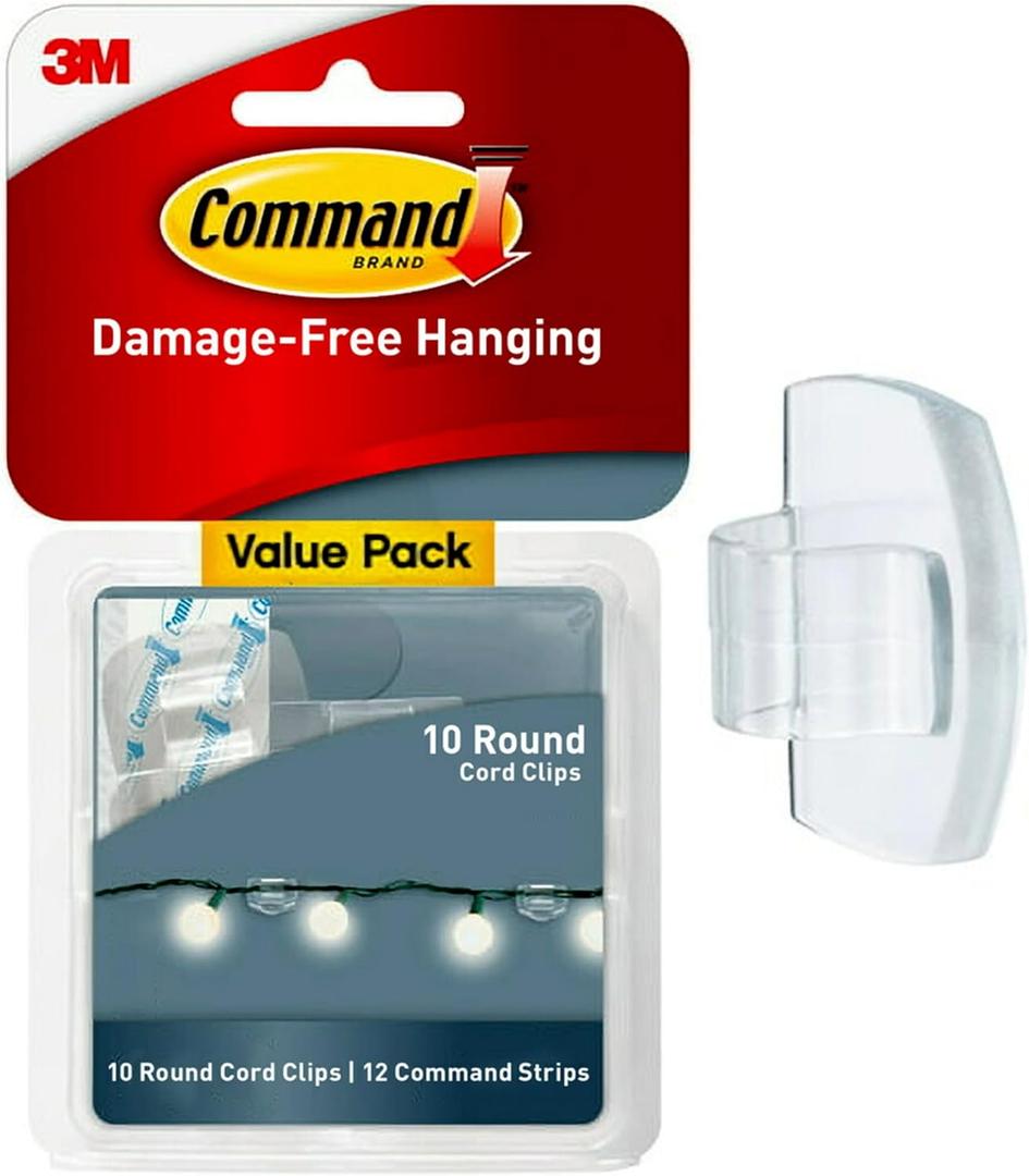 Command Round Cord Clips, Damage Free Hanging Cable Clips, No Tools Wall Clips for Hanging Electrical Cables of Christmas Decorations, 40 Clear Cord Clips and 48 Command Strips (Small, Transparent)