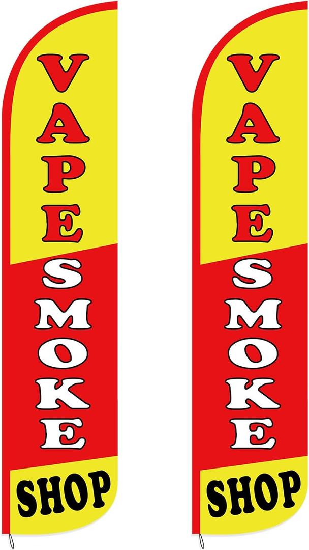Hahafelt 2 Pcs Smoke Shop Windless Feather Swooper Flag 2.5x12 Feet Smoke Shop Banner Sign Knitted Tall Advertising Feather Flag Sign for Outdoor Business Advertising
