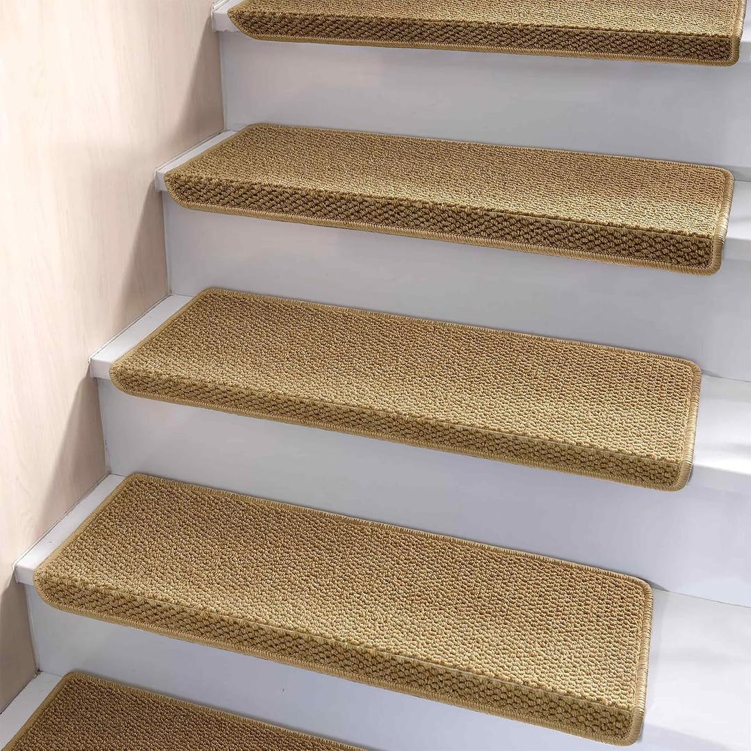 Brakki Bullnose Carpet Stair Treads, Non Slip Stair Treads for Wooden Steps Indoor, Stair Runner, Soft Stair Rugs, Edging Stair Protectors, Washable, 29.5"x9.5"x1.5" 2pcs, Beige
