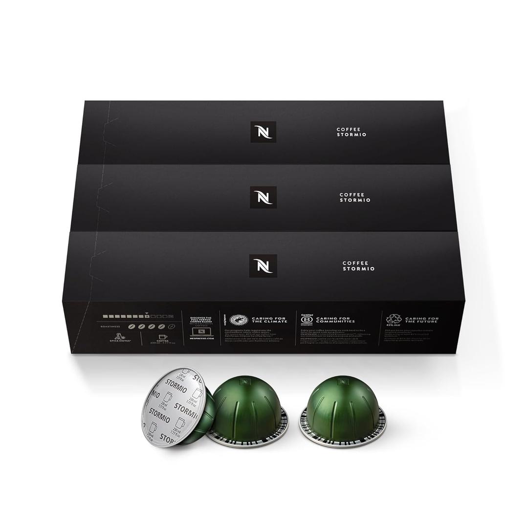 Nespresso Capsules Vertuo, Stormio, Dark Roast Coffee, 30-Count Coffee Pods, Brews 7.8oz. (EXP 06/30/26)