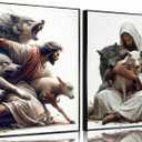 3 x HEIWPMGY Jesus Canvas Painting Jesus Saves The Lost Lambs Wall Art Christian Inspirational Savior God Gift Christian Poster Painting Prints Modern Home Decoration (12x16x2 Unframed)