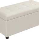 Homebeez Storage Ottoman Bench, End of Bed Rectangle Upholstered Bench, Tufted Foot Rest Stool for Bedroom, Living Room, Entryway, Beige