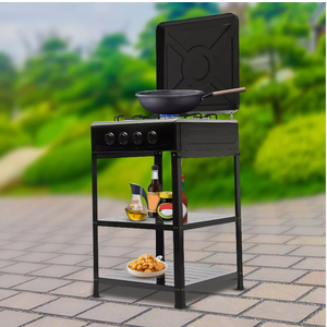 4 Burner Gas Stove, Natural Gas Stove, Gas Stove Portable Stove with Support Leg Stand and Wind Blocking Cover for Family or Outdoor Activities