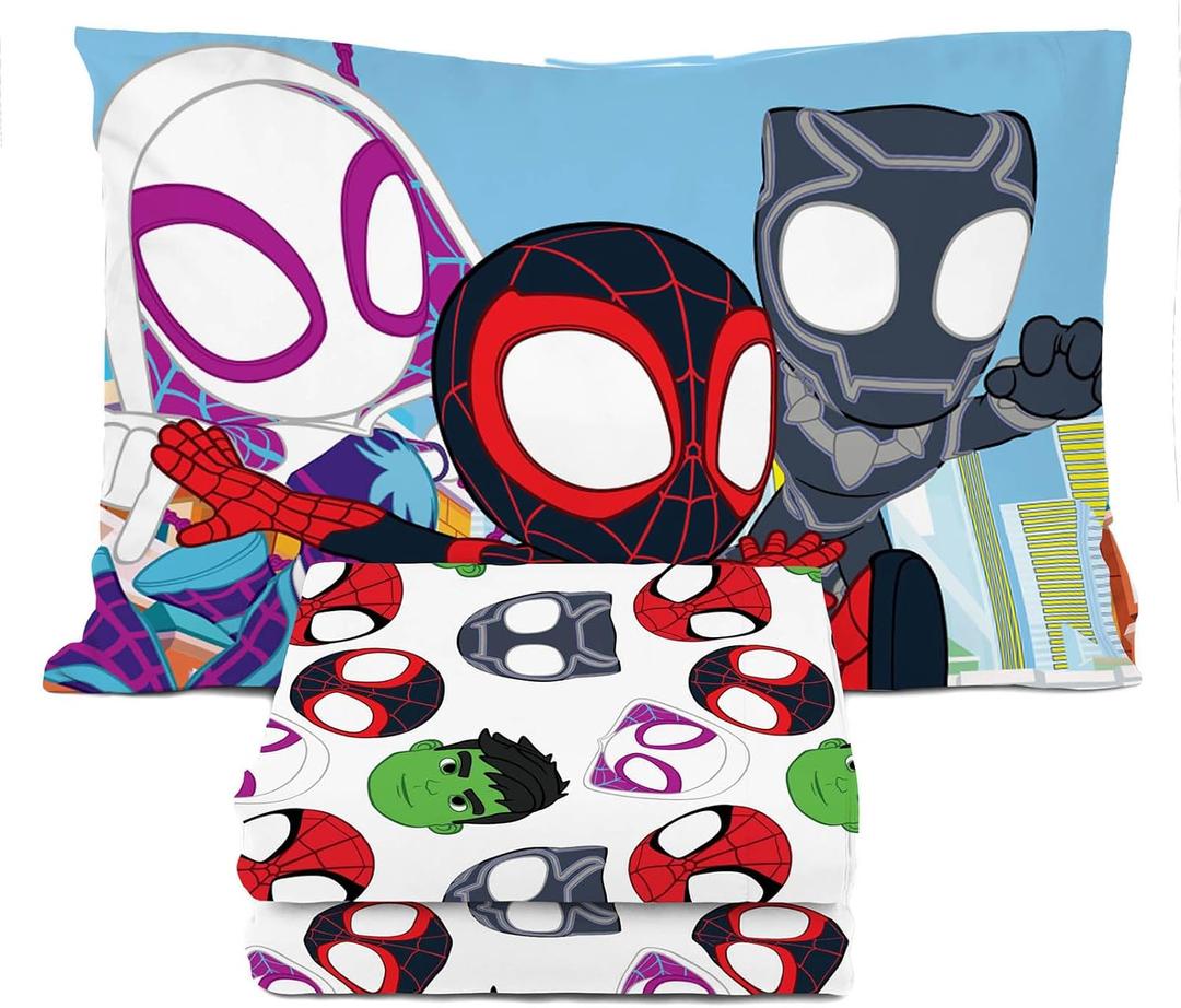 Sunny Side Up Spidey & His Amazing Friends Toddler Sheet Set - 3 Piece Toddler Bedding Set Includes Pillow Cover - Super Soft Superhero Microfiber Sheets Features Miles Morales & Ghost Spider