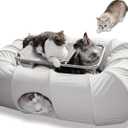 XxingSheep 2-Tier Cat Tunnel & Hammock Bed XXL, 4 Cave Shuttle with Elevated for Multiple Cats Toy Light Grey (Extra Extra Large)