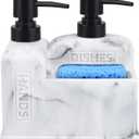 Kitchen Hand Soap and Dish Soap Dispenser Set,Dual Soap Dispenser with Sponge Holder 3-in-1 Organizer for Kitchen Sink,Bathroom,Useful Kitchen Gadgets - White Marble Look