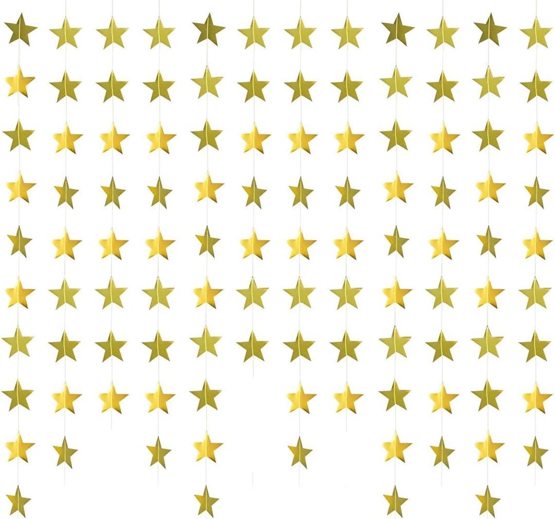 10pcs Gold Star Hanging Garlands Party Decorations for Birthday Wedding New Year Graduation Hanging Banner (130ft in Total)