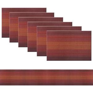 PIGCHCY Placemats Set of 6 and Table Runner,Heat Resistant Vinyl Woven Washable Table mats Sets (6 Placemats+1 Table Runner,Scarlet Red)