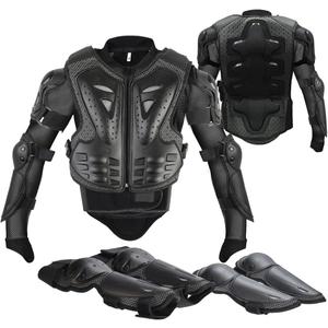 Youth Dirt Bike Gear, JUSTDOLIFE 5 PCS Motorcycle Armbor Protection Jacket, Kids Motorcycle Armor with Knee Pads Elbow Pads Chest Protector Racing for Outdoor Sports (Black)