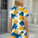 TCOT Pajamas for Women Set Summer Fashion Short Sleeve Crewneck Tops with Skirt Sets Pajama Casual Loungewear (Small, B Blue Yellow Floral)