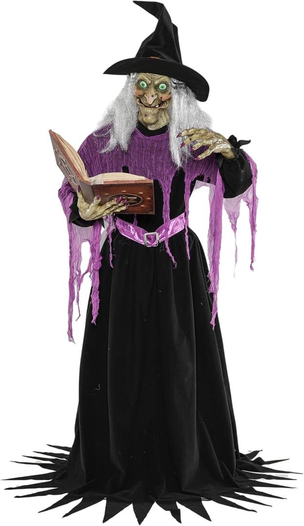 COLLECTIVE HOME - 6-Ft. Witch, Halloween Decorations, Halloween Outdoor Animatronics, Motion-Activated Life Size Talking Scare Prop, Haunted House Yard Garden Lawn