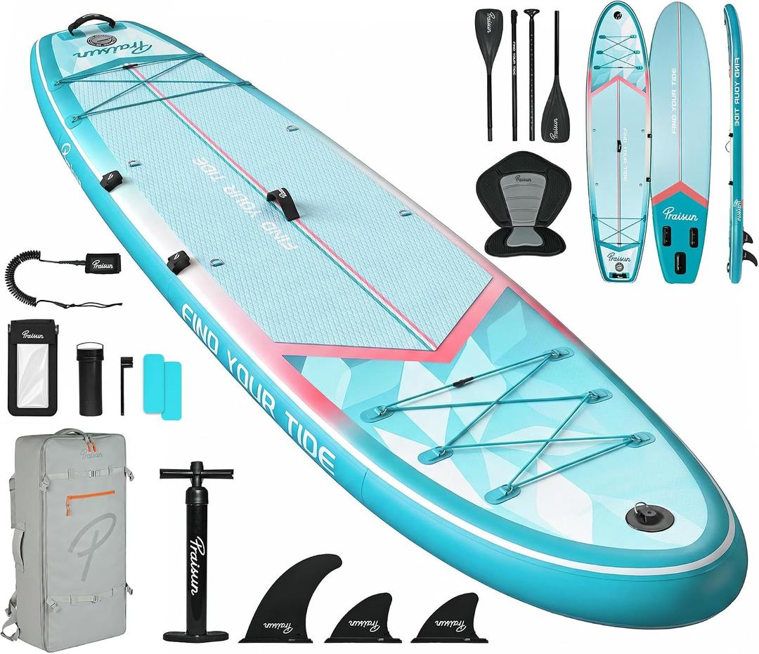 PRAISUN 12 x 35 Inflatable Paddle Board, 450lbs Extra Wide Stand Up Paddleboard for Youth/Adults of All Skill Levels, Stable SUP with Seat & Full Kit, for Fishing, Yoga, Lake & Ocean