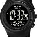 Digital Watch for Women Waterproof Stopwatch Sports Watches for Mens and Womens Unisex Outdoor Rubber Strap Multifunction Wristwatch with Luminous Display (Black/Black)