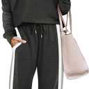 WIHOLL 2 Piece Lounge Sets for Women Long Sleeve Tops Wide Leg Sweatpants Sweatsuits with Pockets (X-Large, Deep Grey)