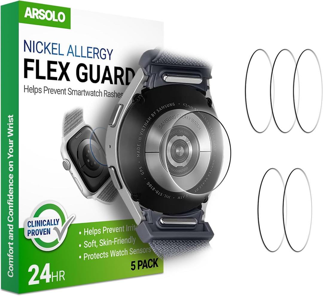 Nickel Metal Allergy Back Protector for Samsung Galaxy Watch 8/7/6/5/4/3/Active2 [40/41/44/45mm], Classic 8, 6, 5 Pro, Classic 4, Prevent Rash, Contact Dermatitis, Sensor Protector - 5 Pack