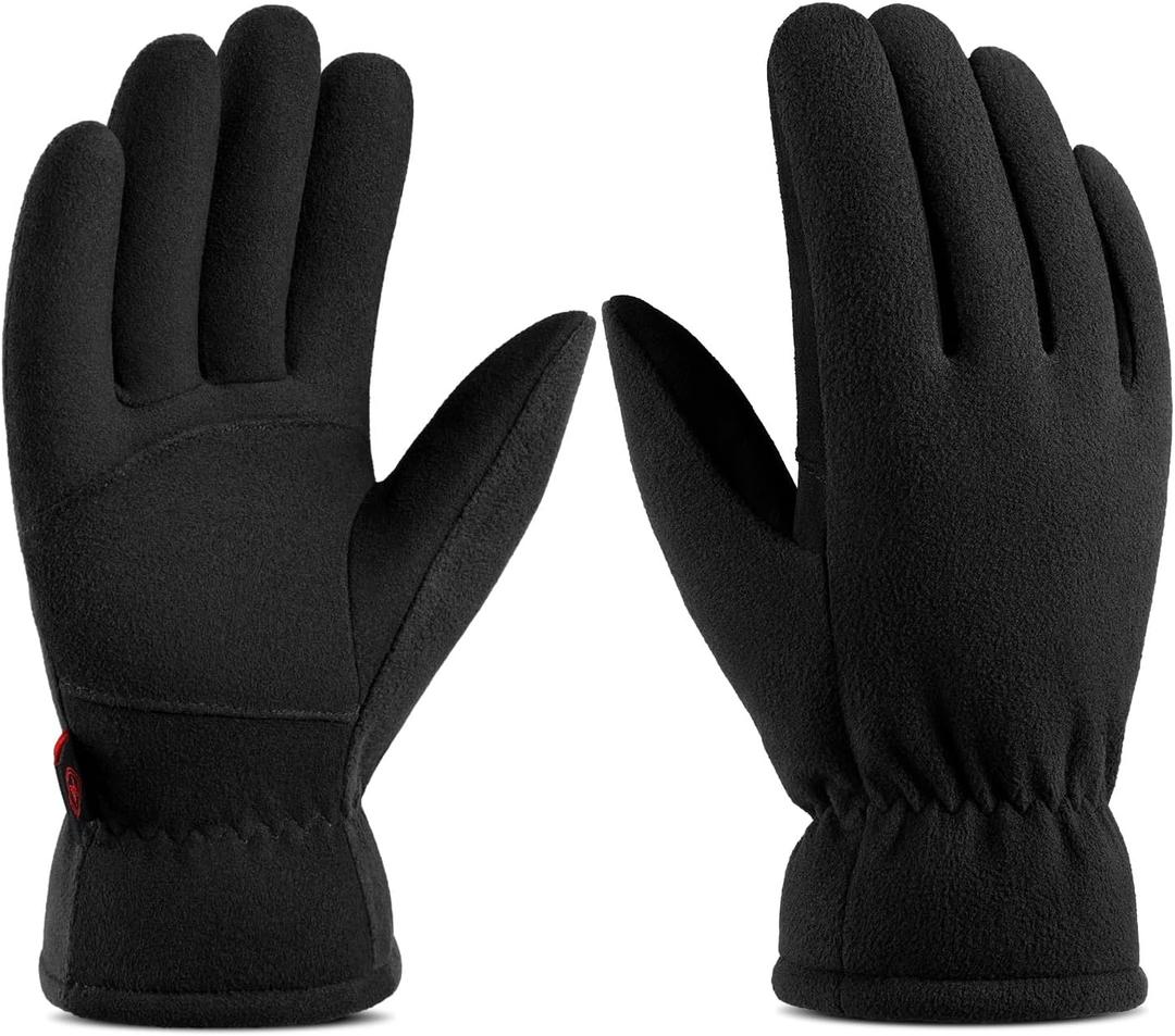 Winter Gloves for Men Women: -20F Thermal Warm Deerskin Polar Fleece Cotton Glove (Large, Denim-black)