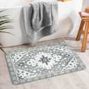 Uphome Boho Retro Bathroom Rug Gray Non-Slip Soft Bath Rug Machine Washable Oriental Bathroom Mat Traditional Farmhouse Floral Floor Mats for Bathtub Shower Toilet, 20x31 inch (Grey)