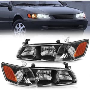 Nilight Headlight Assembly Compatible with 2000 2001 Toyota Camry Replacement Headlamp Black Housing Amber Reflector Driver and Passenger Side