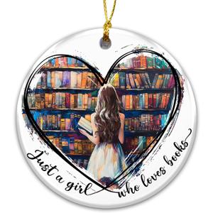 2 x Bookshelf Ornament 2025 - Book Ornament, Just a Girl Who Loves Books,Gift for Readers, Librarians, Teachers, Bibliophile Gifts, Literary Holiday Tree Decor