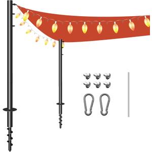 Shade Sail Poles,12FT Heavy Duty Outdoor Sun Shade Sail Pole with Spiral Drill Bit, Support Awning Canopy Outdoor Poles for Garden Yard Backyad (2)