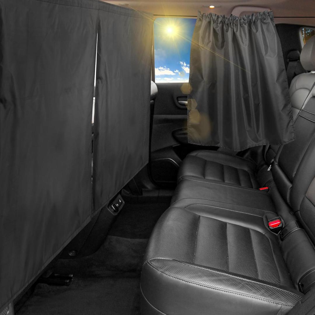 99% Light Blocking Car Curtains, Fabric Rear Seat & Side Windows Divider Curtain Car Window Baby Shades, Wide Sedan SUV Sunshade Screen Covers for Travel Camping