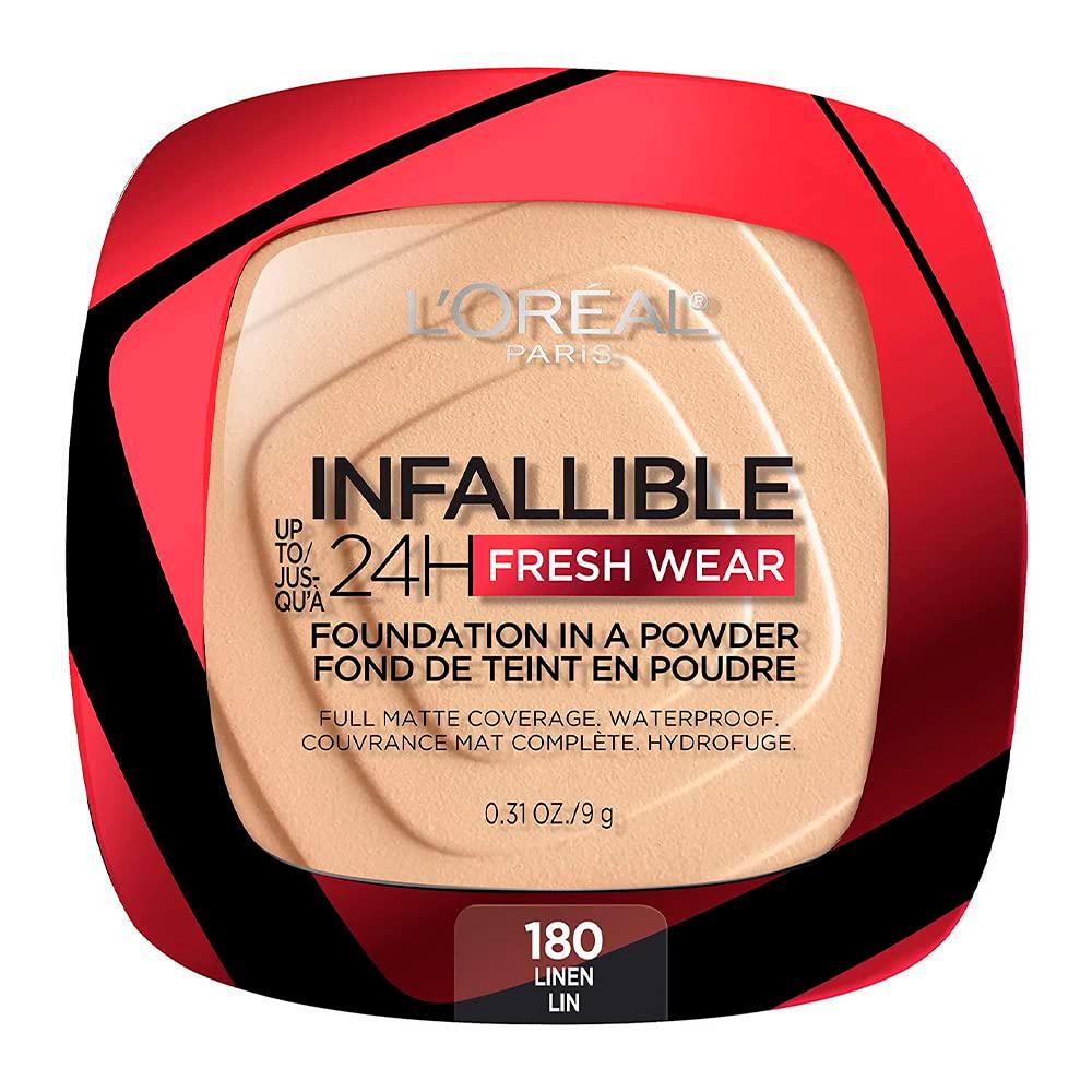 L'Oreal Paris Makeup Infallible Fresh Wear Foundation in a Powder, Up to 24H Wear, Waterproof, Linen, 0.31 oz. 