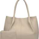 KKXIU Tote Bag for Women Vegan Leather Shoulder Purse Large Capacity Travel Bag (Beige) (Maximum 15" Laptop)