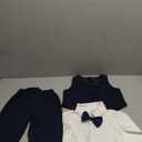 DISAUR Baby Boy Formal Outfits Long Sleeve Infant White Shirt Dark Blue PlaidVest Pants Bow Tie Baby First Halloween Outfit Boy Months 2t, Size 12-18M