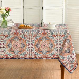 Horaldaily Boho Bohemia Style Tablecloth 60x84 Inch Rectangular, Vintage Country Rustic Farmhouse Magical Fall Orange Washable Seasonal Table Cover for Party Picnic Dinner Decor