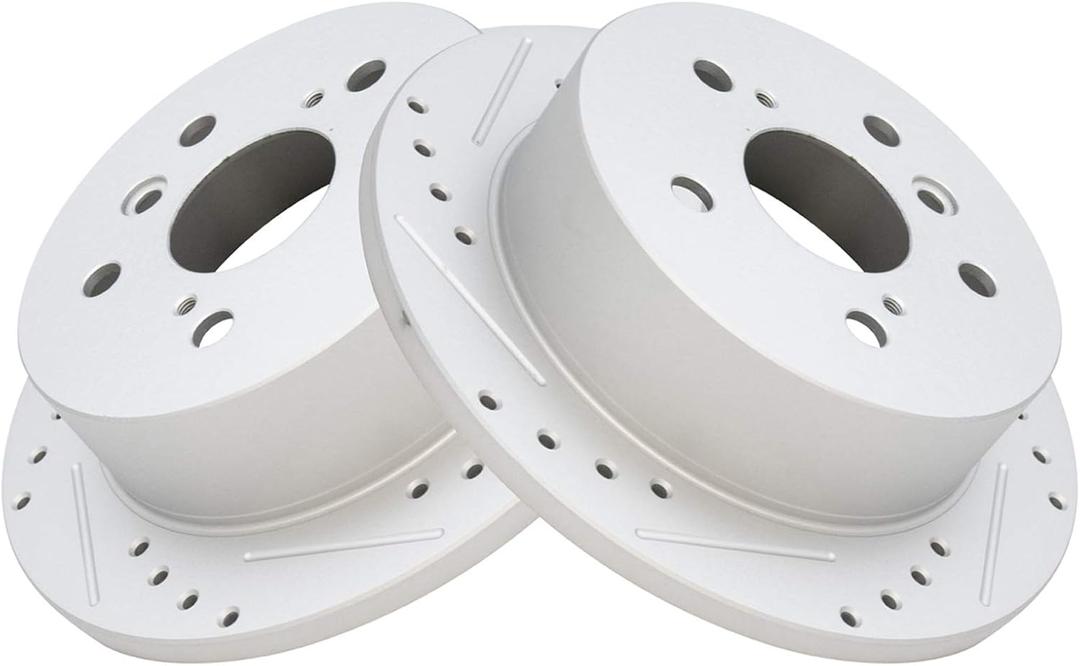 TRQ Rear Performance Brake Rotors Set Premium G-Coated Cross Drilled & Slotted Compatible with 2002-2003 Lexus ES300 2004-2006 ES330 2005-2007 Toyota Avalon 2002-2006 Camry 2004-2008 Solara