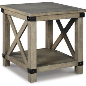 Signature Design by Ashley Aldwin Farmhouse Square End Table with Crossbuk Details, Light Brown