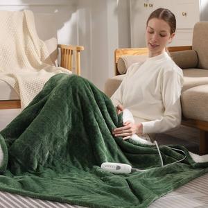 Electric Blanket 127 cm x 152 cm Wheat Pattern Ultra-Soft Flannel & Thick Sherpa with 5 Heat Settings & 10 Hour Auto Shut-Off, ETL & FCC Certified, Machine Washable Home Use, Green