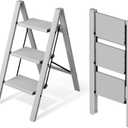 Mayi Plus 3 Step Stool Foldable, Aluminum, Lightweight Step Ladder | Extra-wide anti-slip folding steps with 330 lbs, for home,kitchen,office,outdoor,Grey